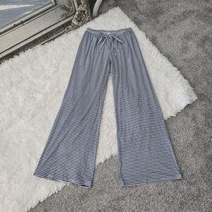 Fashion Casual Drawstring Elastic Waist Womens Stripe Wide Leg Pants. Bl…